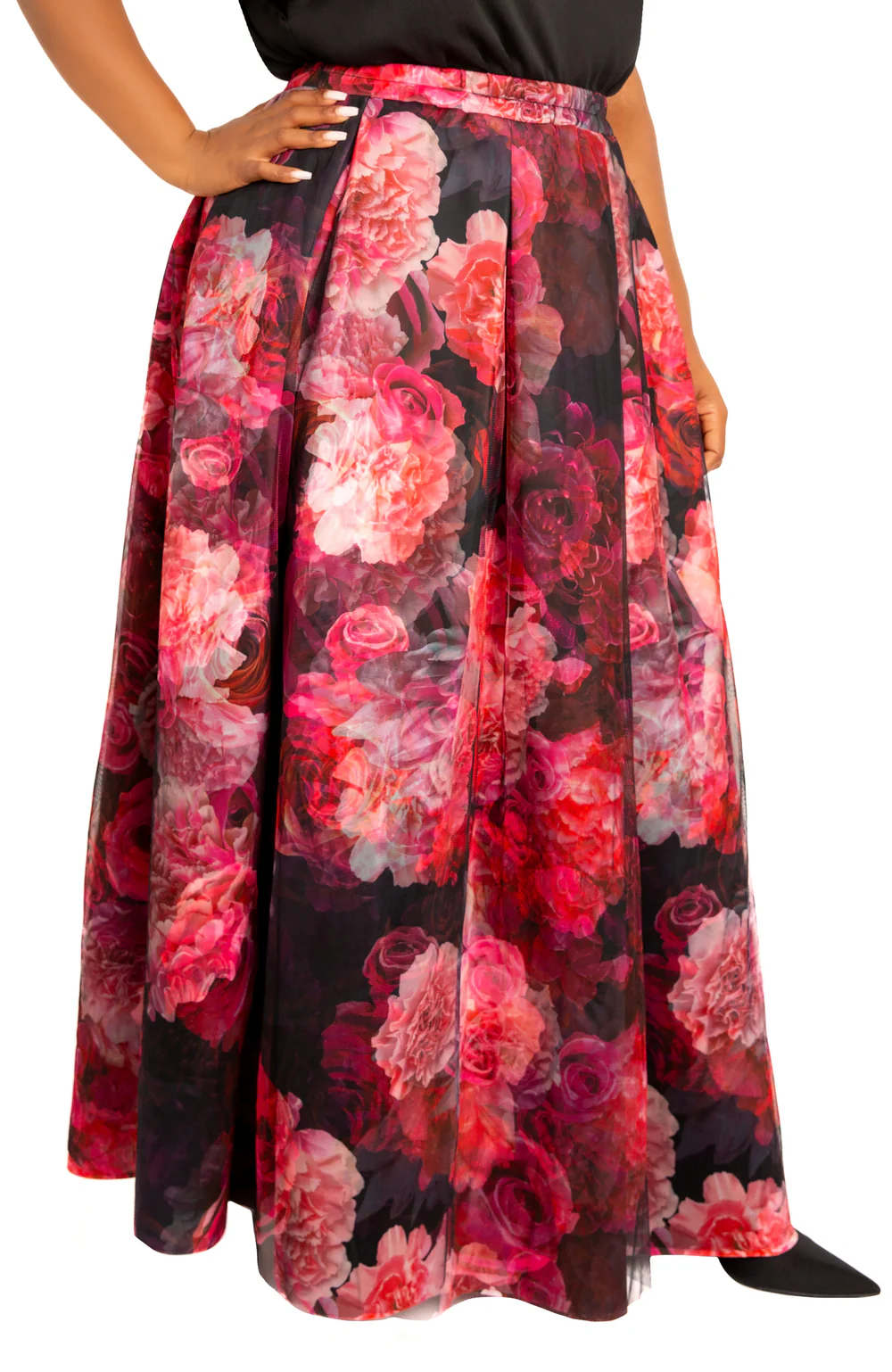 FLORAL SCUBA ORGANZA MAXI SKIRT