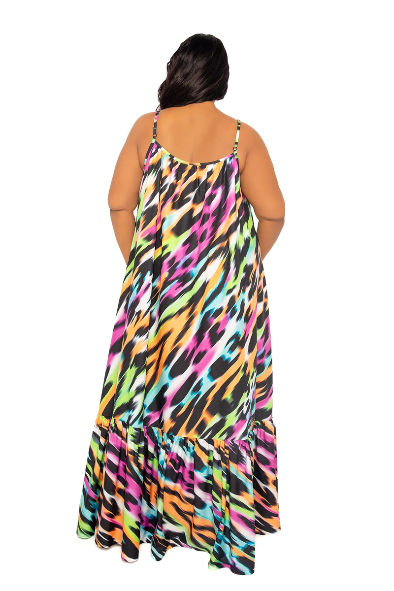 ANIMAL PRINT VOLUMINOUS MAXI DRESS