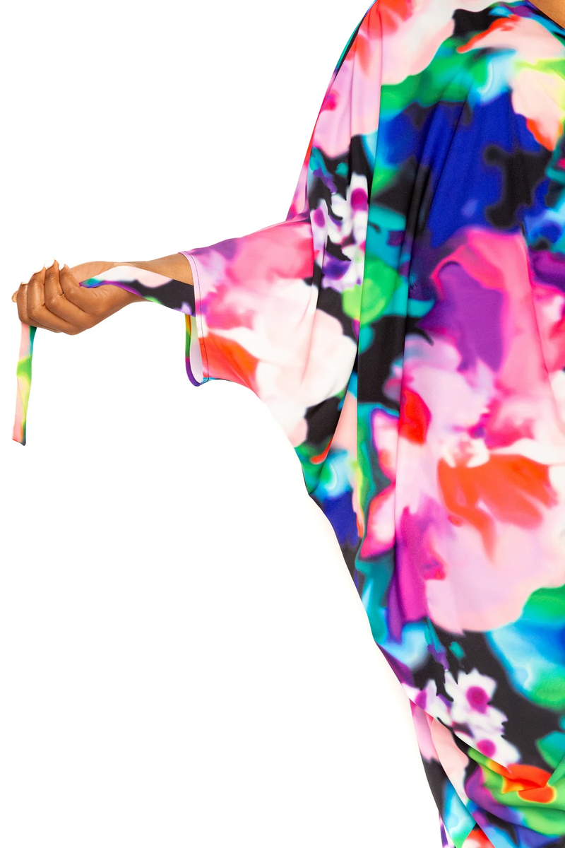 PRINTED CINCH WAIST KAFTAN DRESS