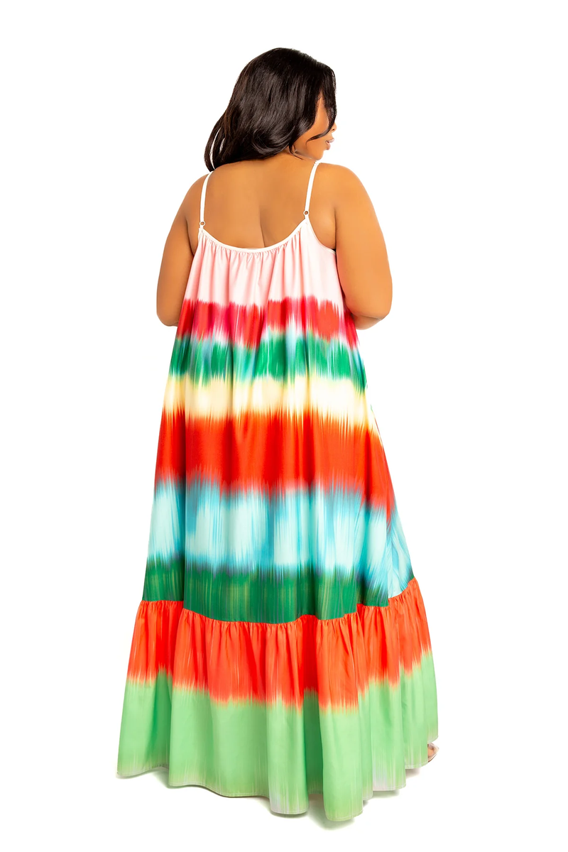 OMBRE STRIPE VOLUMINOUS MAXI DRESS