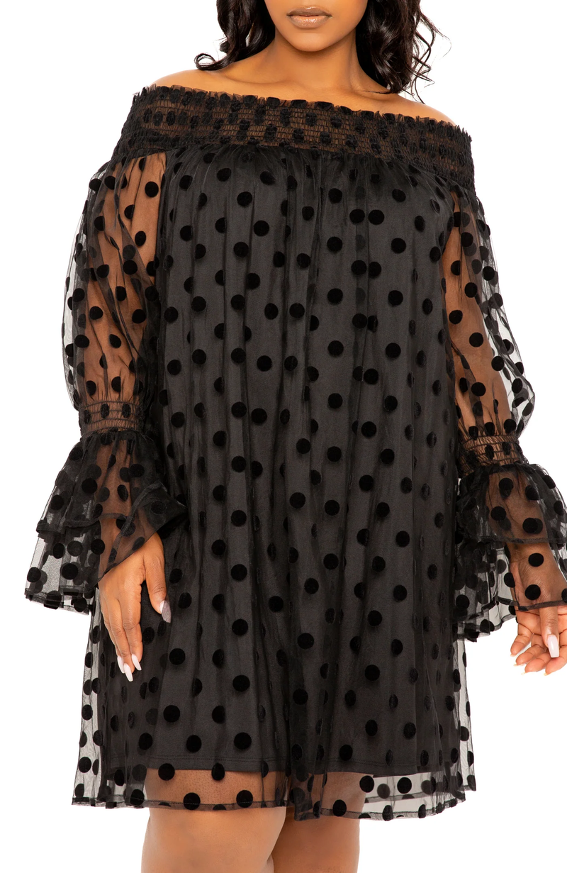 OFF SHOULDER POLKA DOT DRESS