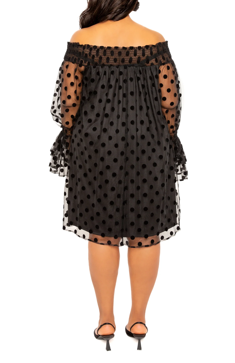 OFF SHOULDER POLKA DOT DRESS