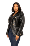 FAUX LEATHER DOUBLE BREASTED BLAZER
