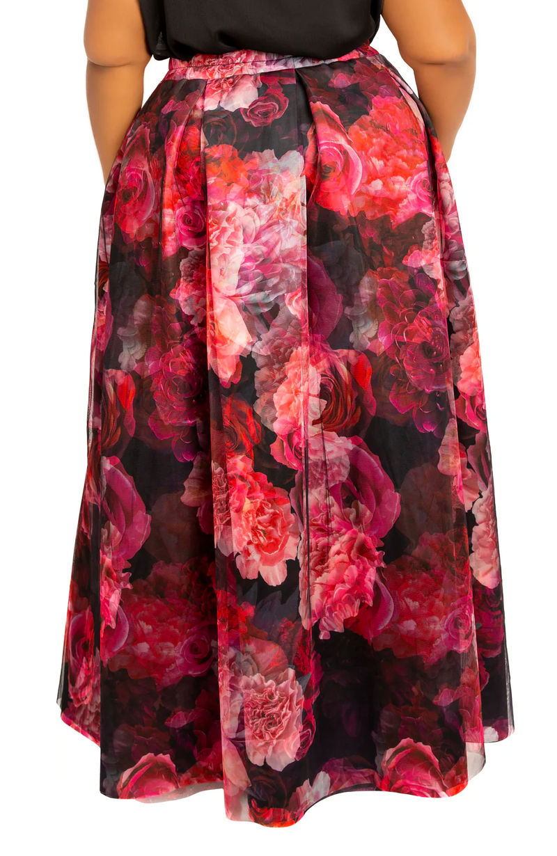 FLORAL SCUBA ORGANZA MAXI SKIRT