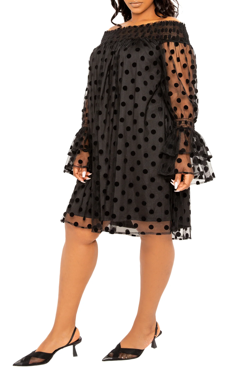 OFF SHOULDER POLKA DOT DRESS