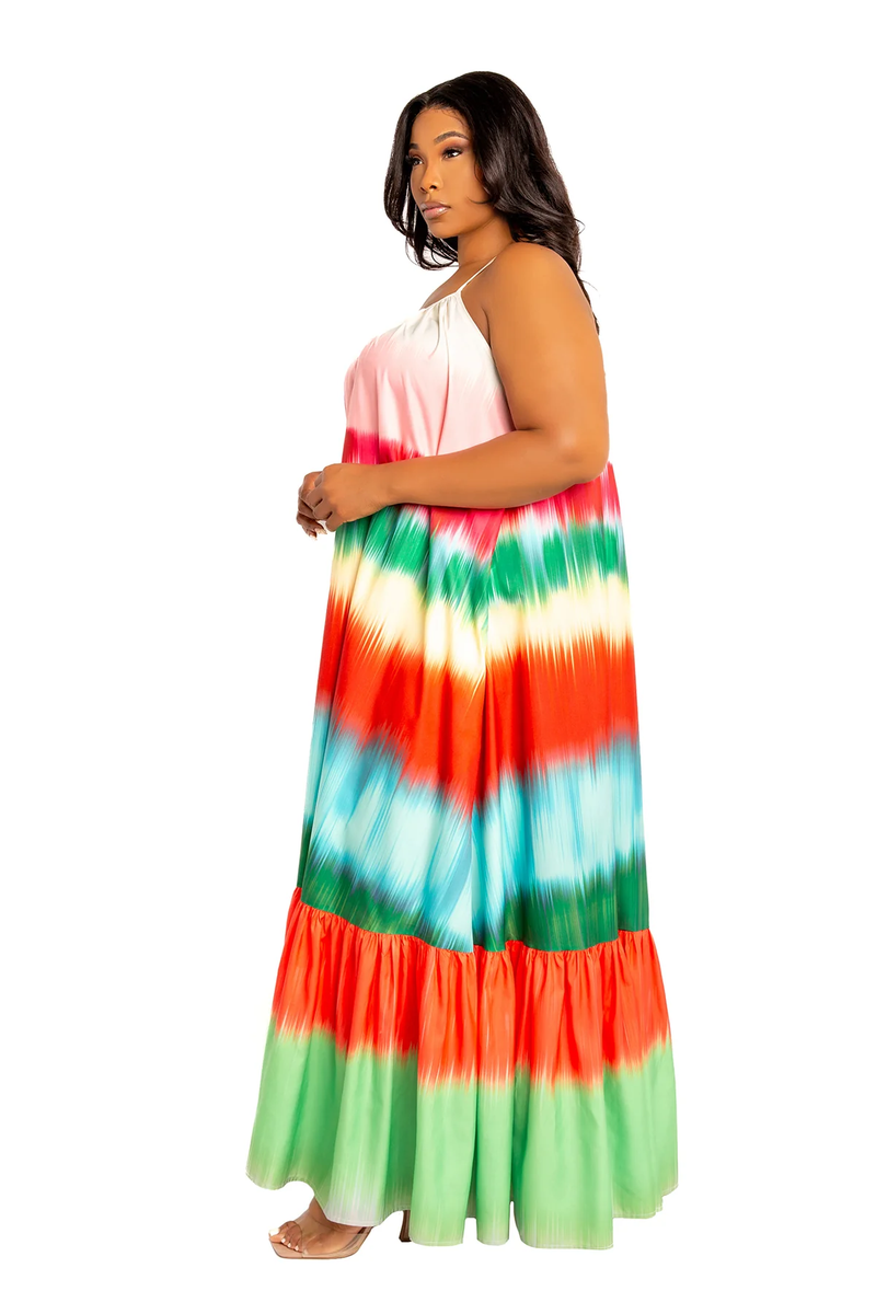 OMBRE STRIPE VOLUMINOUS MAXI DRESS