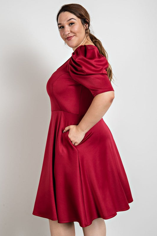 FIT AND FLARE DRESS WITH BALLON SLEEVE