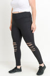 Highwaist Shredded Knee Laser-Cut Leggings