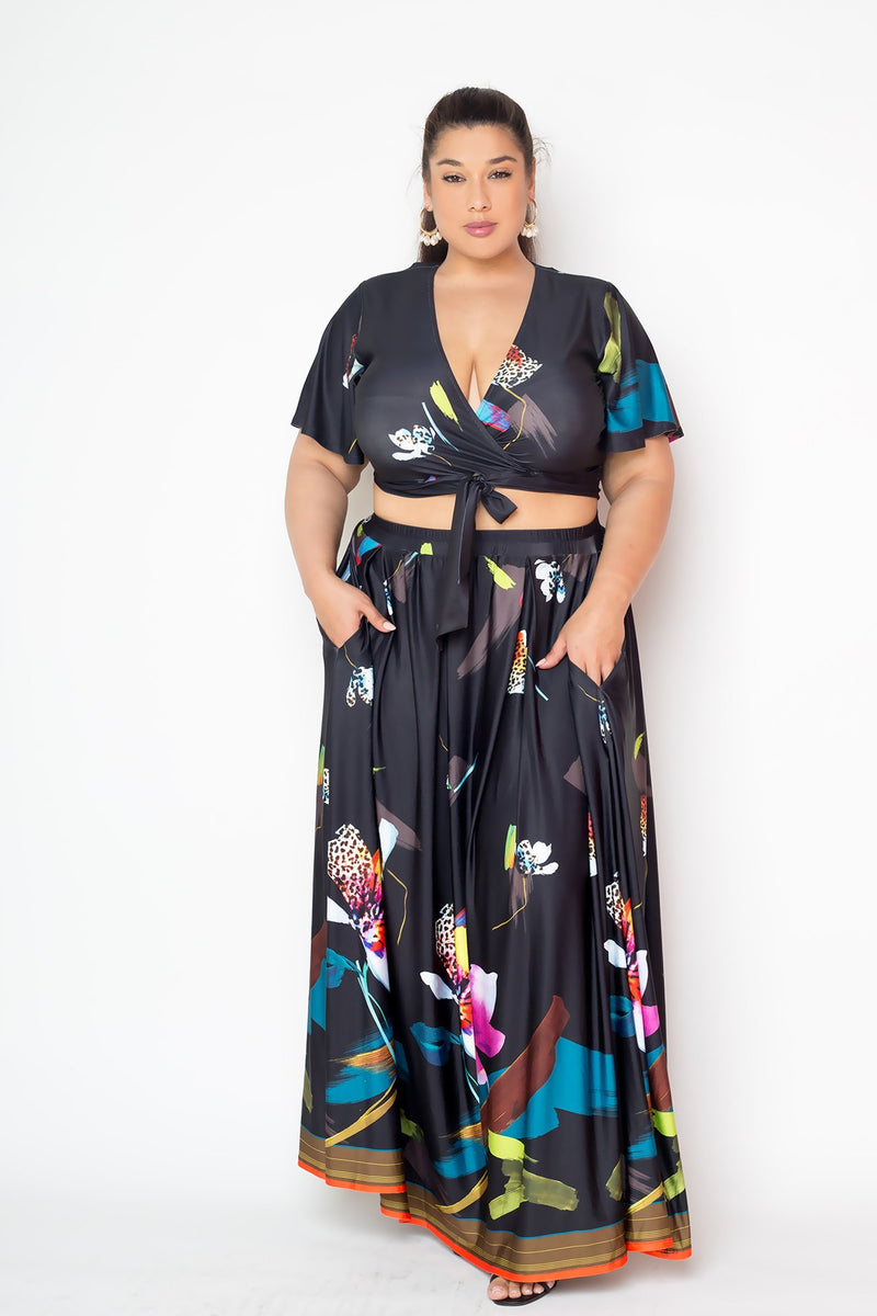 TROPICAL CROPPED TOP AND MAXI SKIRT SET