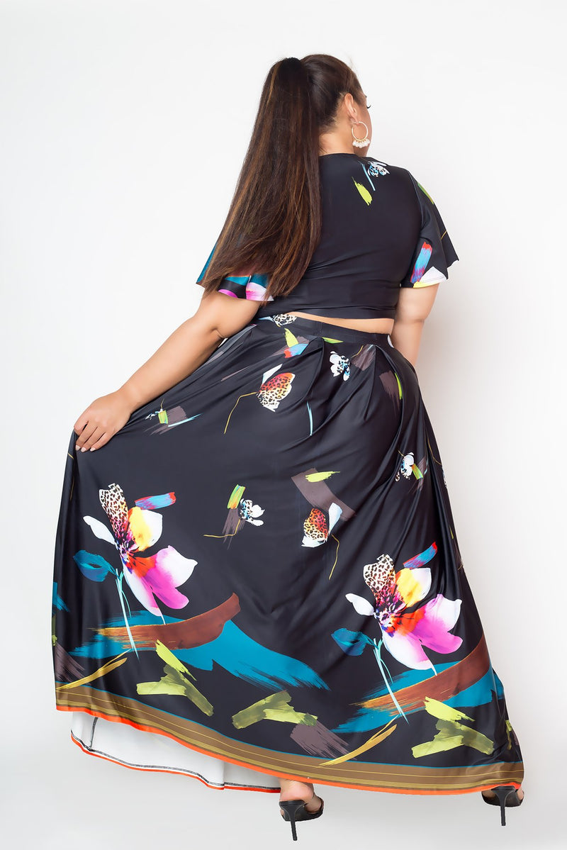 TROPICAL CROPPED TOP AND MAXI SKIRT SET