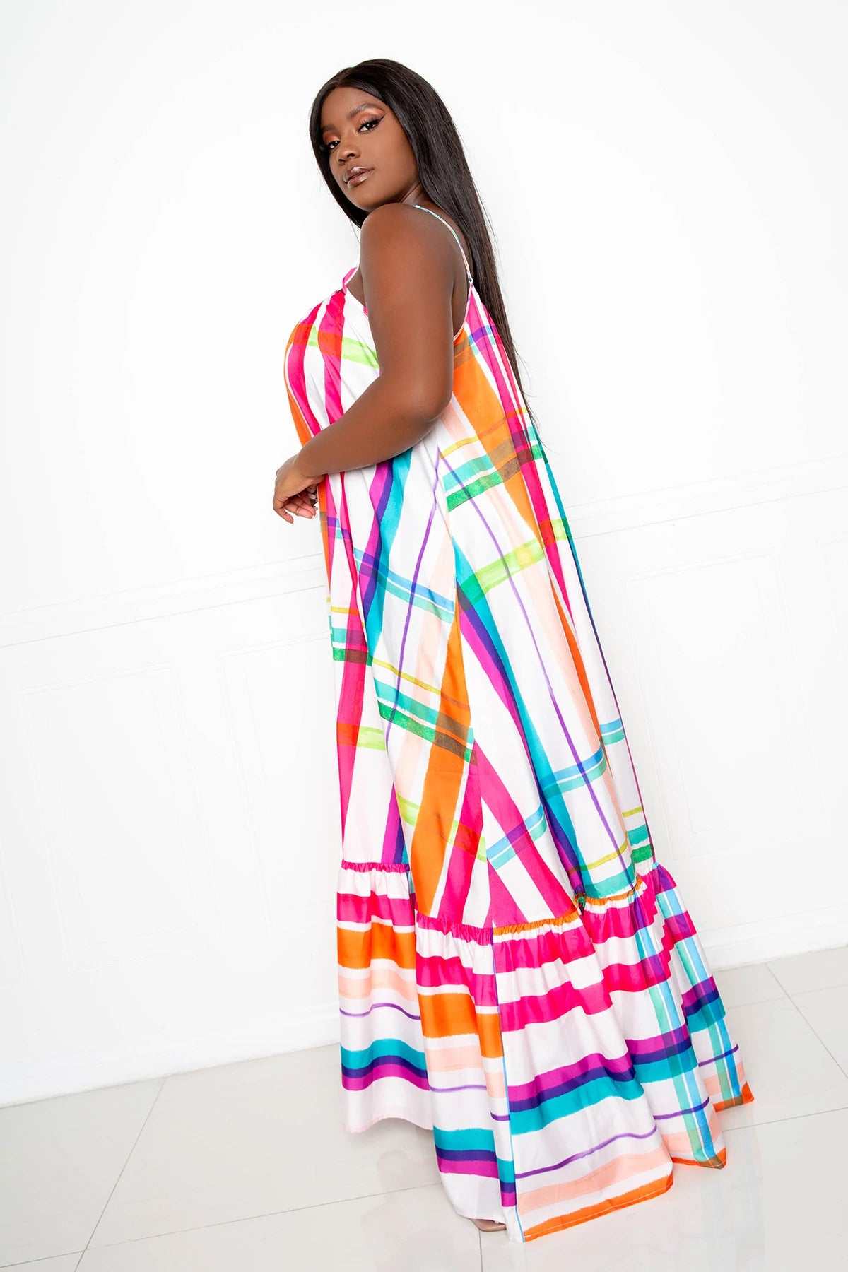 PLAID VOLUMINOUS MAXI DRESS Thick