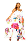 WHITE FLORAL VOLUMINOUS MAXI DRESS