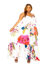 WHITE FLORAL VOLUMINOUS MAXI DRESS