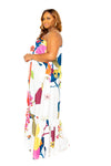 WHITE FLORAL VOLUMINOUS MAXI DRESS