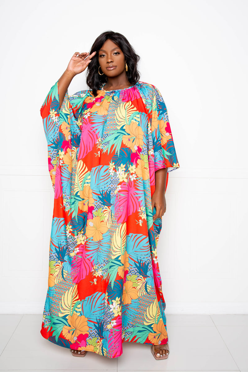 MAXI BATWING TUNIC DRESS WITH TIE BACK