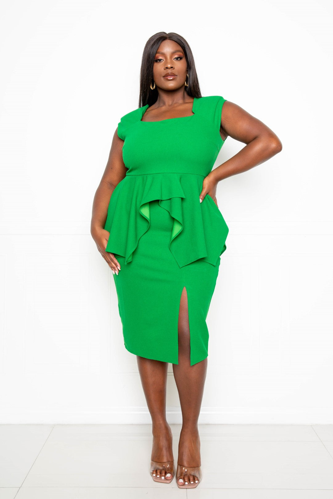 SQUARE NECK PEPLUM BODYCON DRESS – Thick SQUARE NECK PEPLUM BODYCON DRESS – Thick