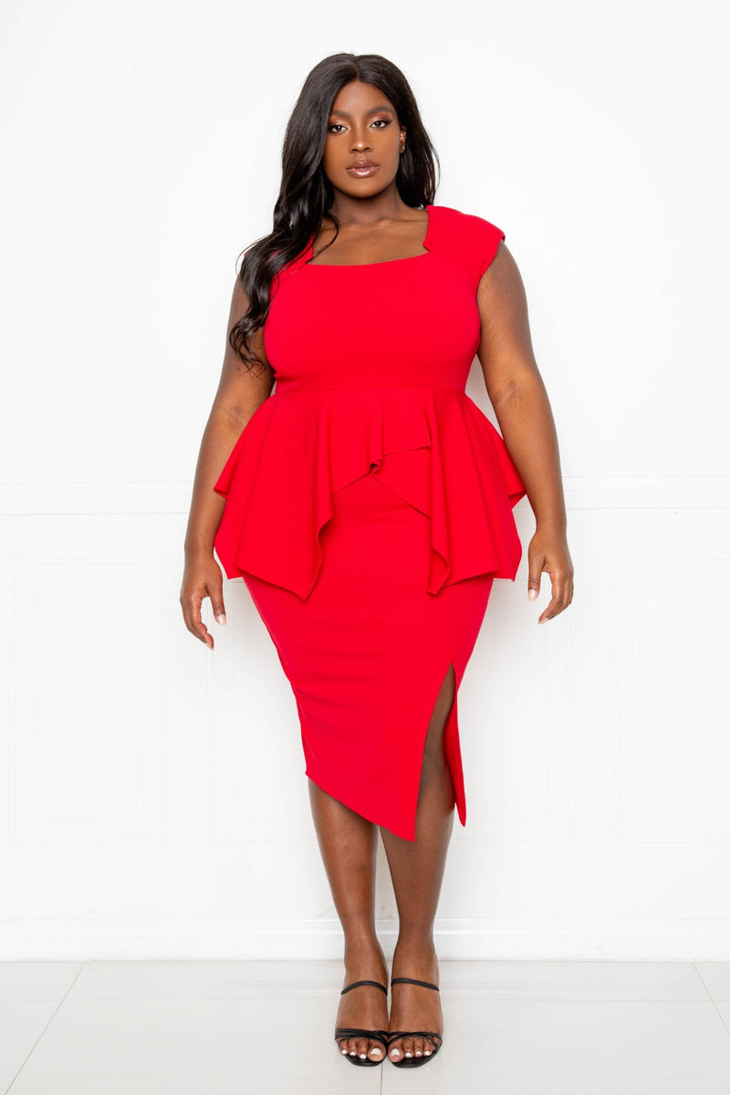SQUARE NECK PEPLUM BODYCON DRESS Thick SQUARE NECK PEPLUM BODYCON DRESS Thick