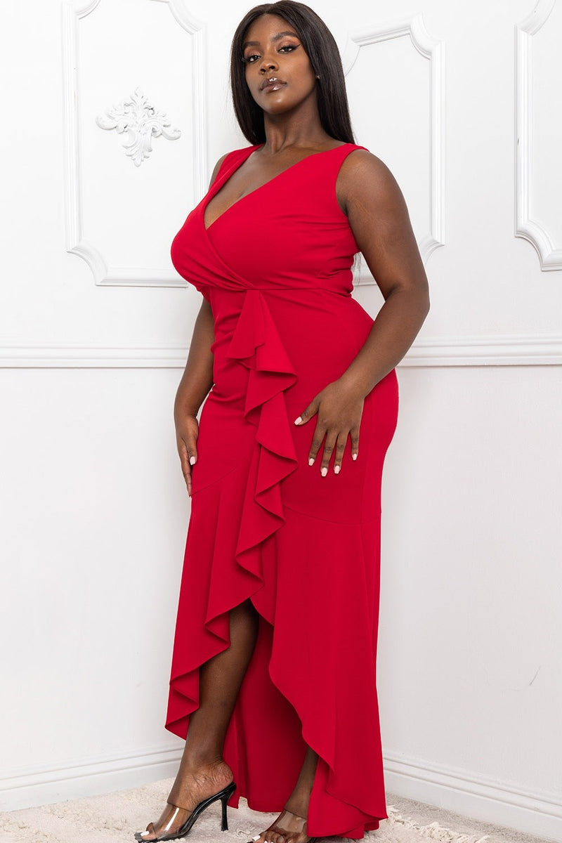 RUFFLE WITH FLARE SKIRT PLUS SIZE MAXI DRESS Thick RUFFLE WITH FLARE SKIRT PLUS SIZE MAXI DRESS Thick