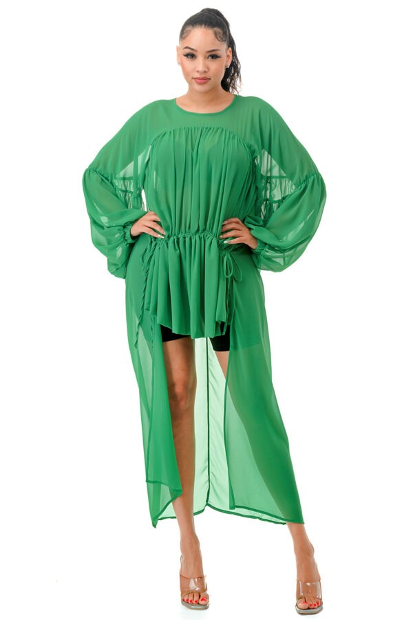 LONG SLEEVE RUCHED WITH DRAWSTRING DRESS