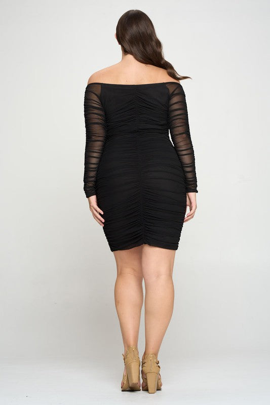 POWER MESH RUCHED BODYCON DRESS